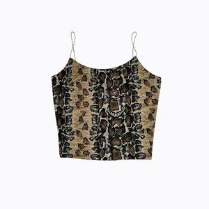 Snakeskin Cropped Liquid Cami M/L Brown Sequin Y2K Boho Western Cowgirl Animal